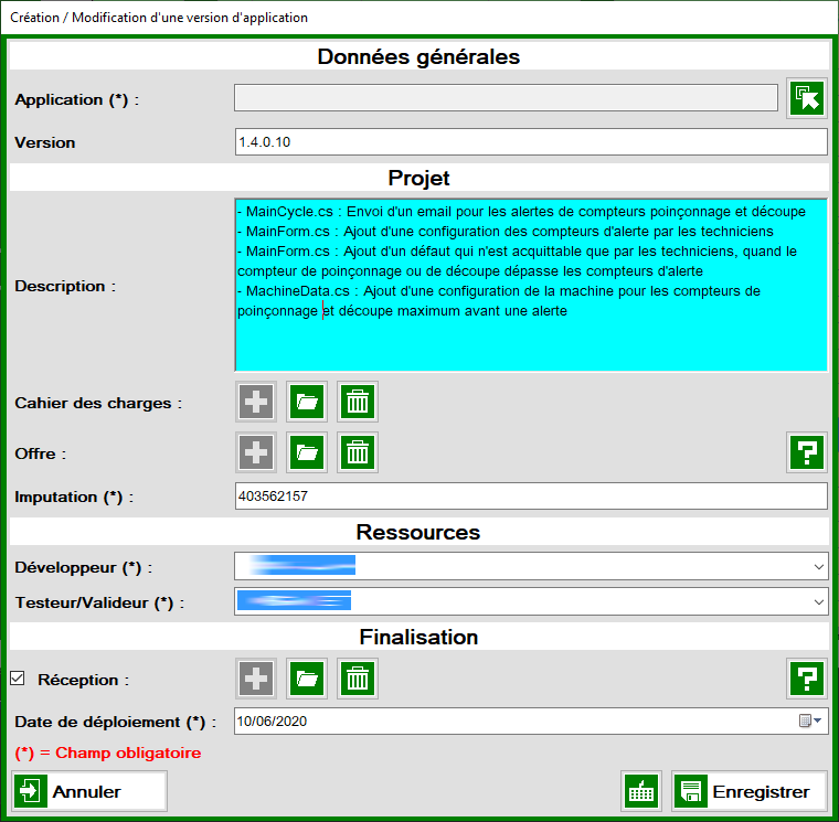 Création d'une version