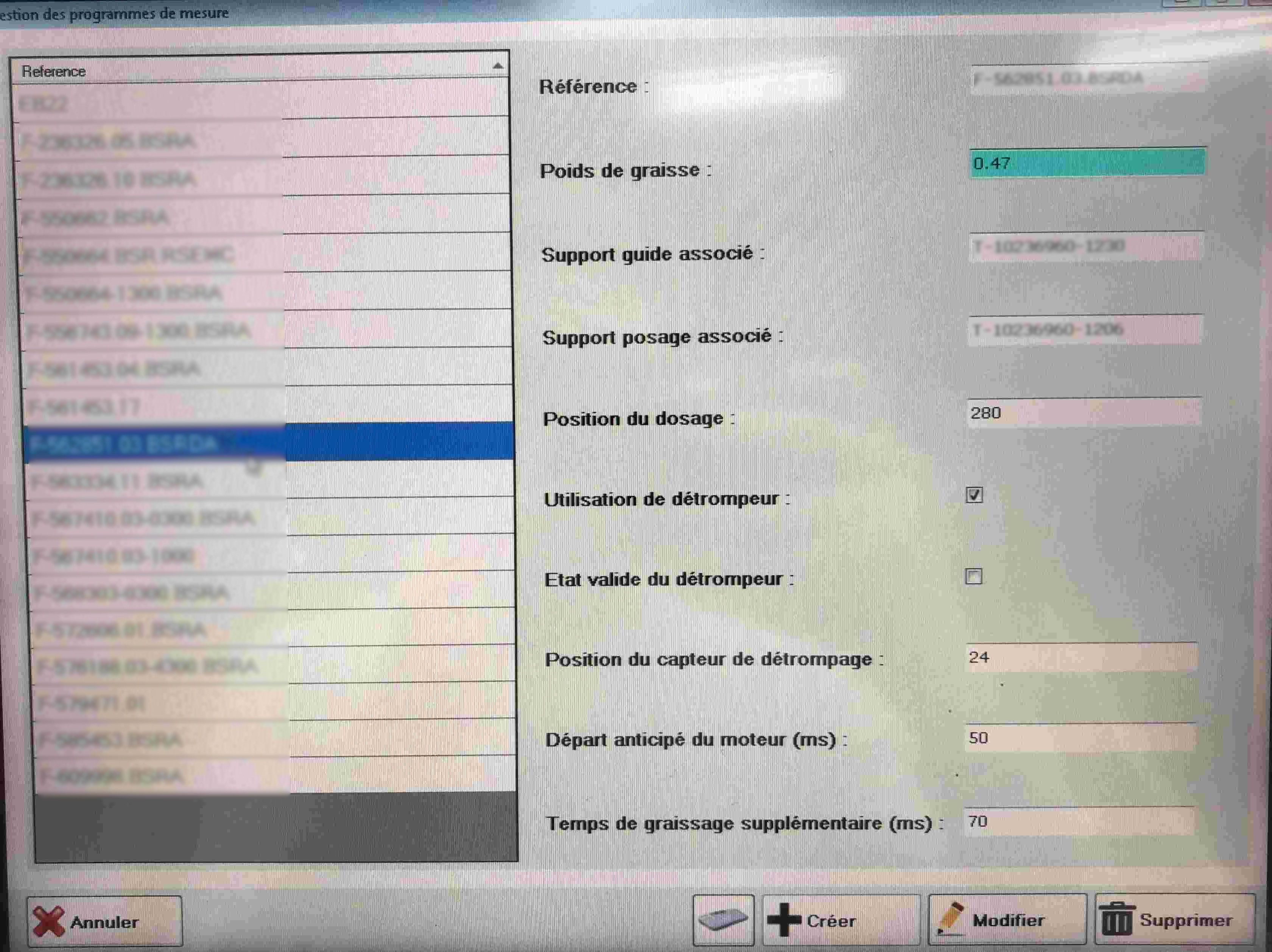 Configuration des références