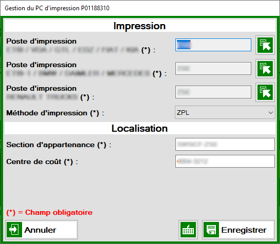 Paramétrage du PC d'impression