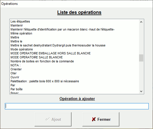 Sélection des instructions pré-définies