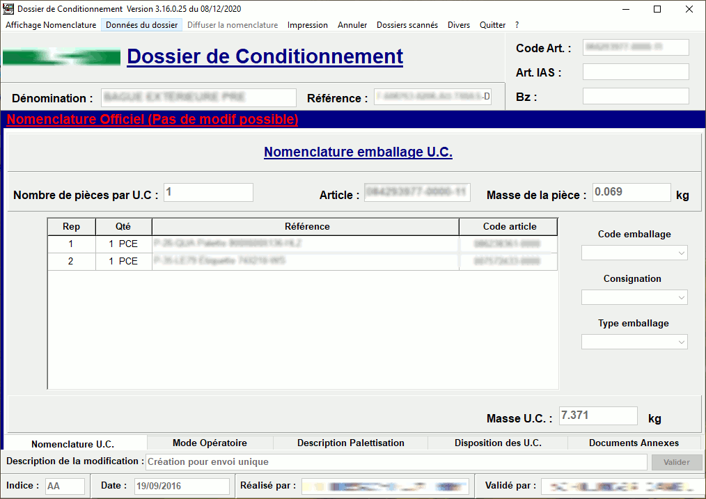 Edition des instructions d'emballage