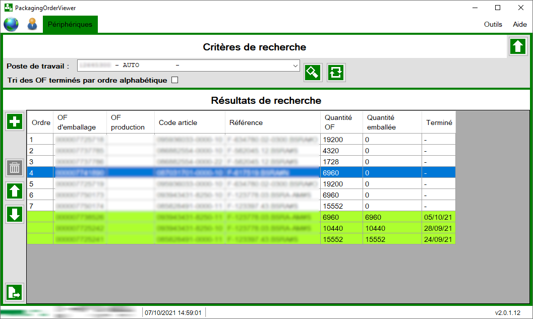 Page principale du logiciel