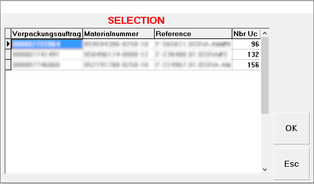 Sélection de l'ordre de fabrication
