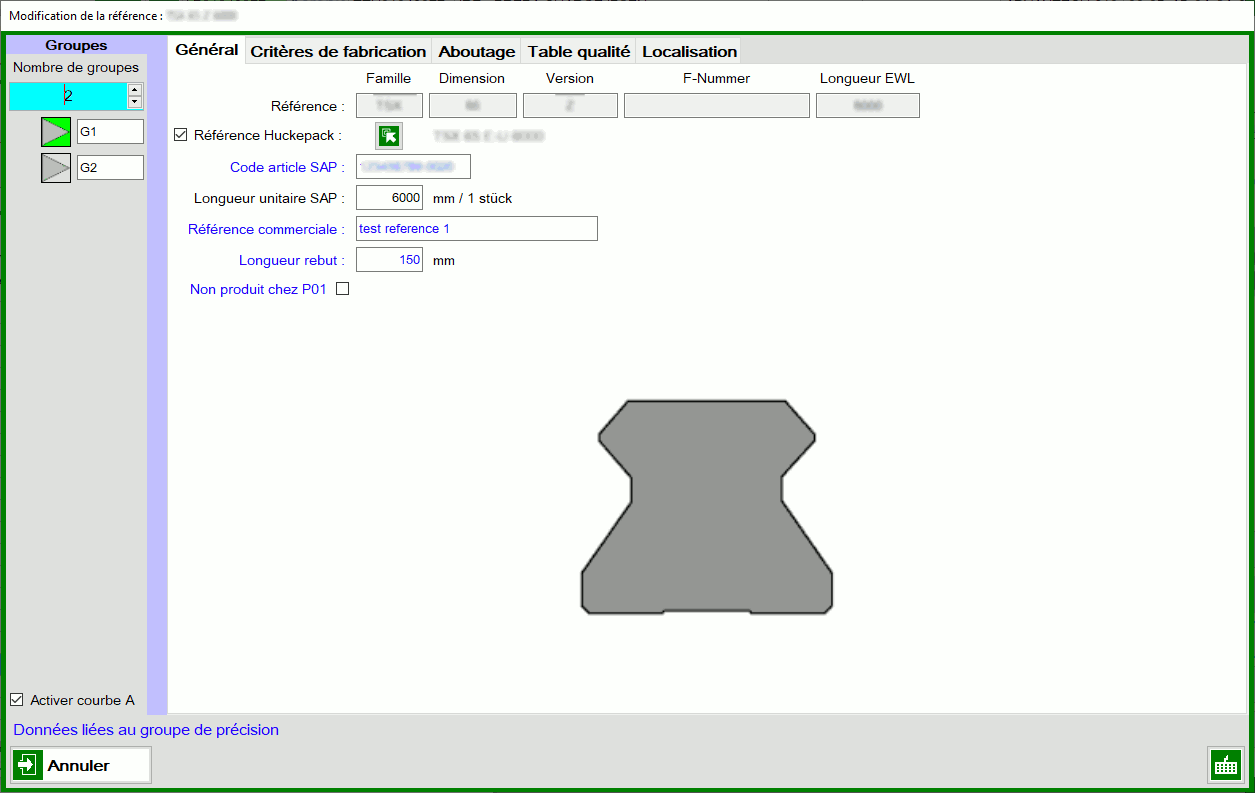 Exemple de données de configuration d'une référence