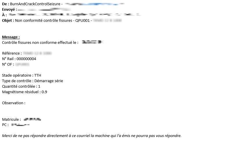 Mail de non conformité