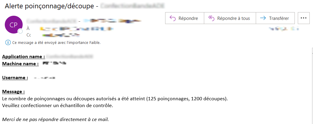 Mail d'alerte quantité atteinte