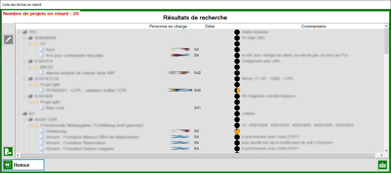 Liste des projets en retard