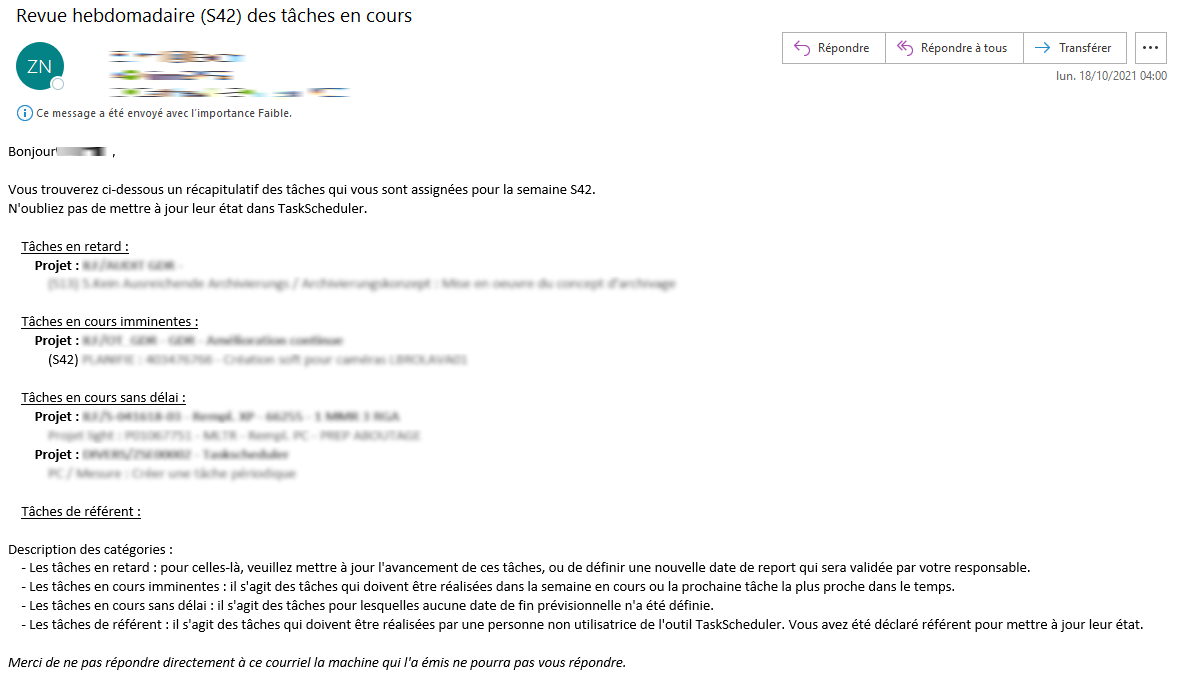 Exemple de mail hebdomadaire